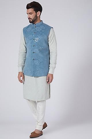cobalt blue sequins embroidered nehru jacket
