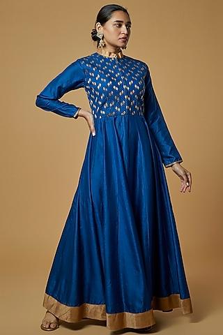 cobalt blue silk maxi dress
