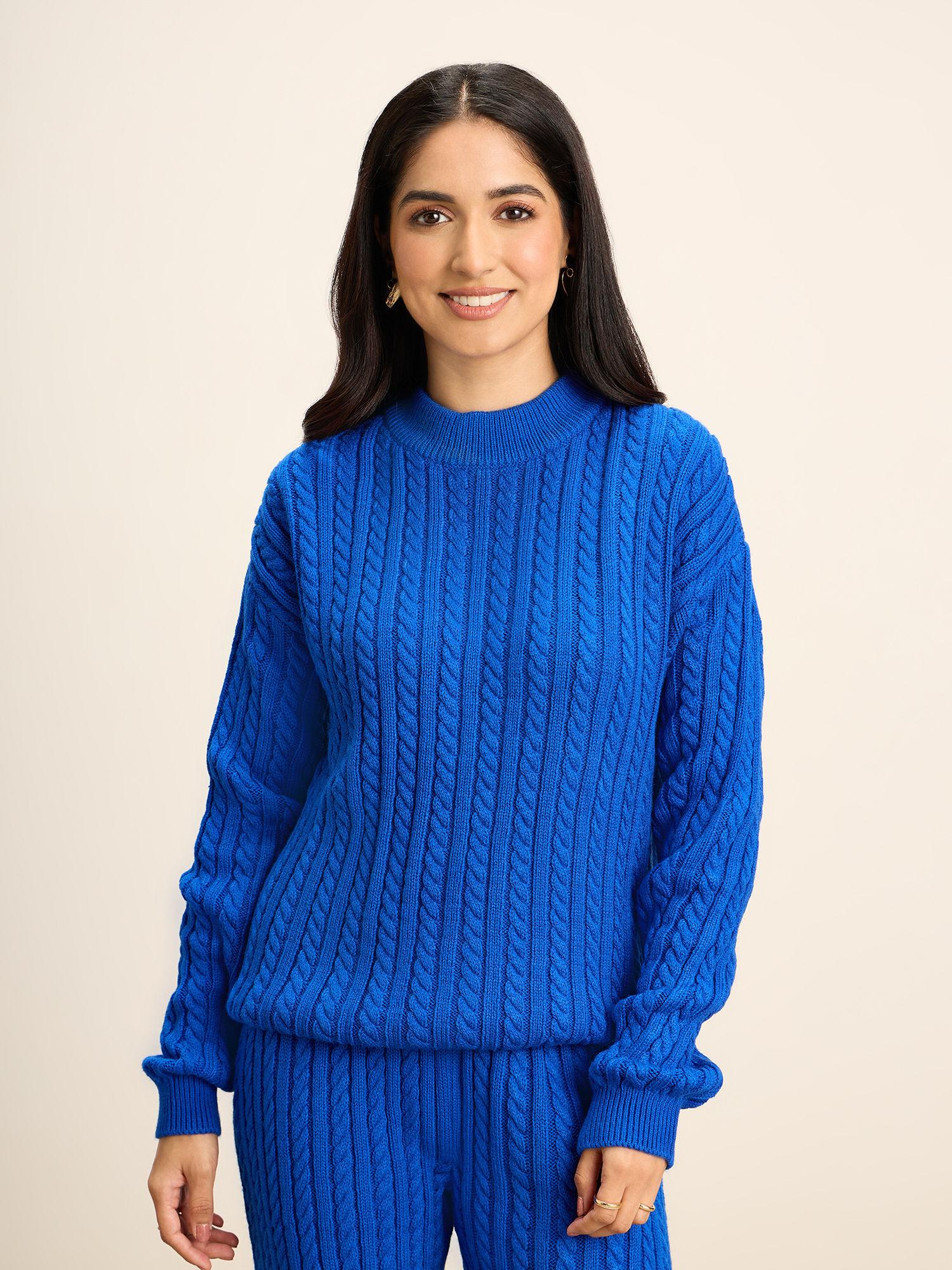 cobalt blue solid high neck sweater