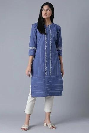 cobalt blue striped kurta