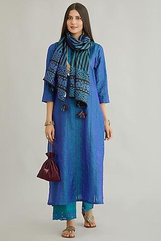 cobalt blue striped straight kurta set