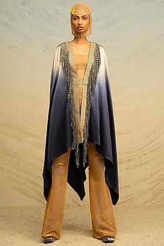 cobalt blue textured satin cape