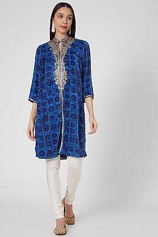 cobalt blue velvet printed tunic