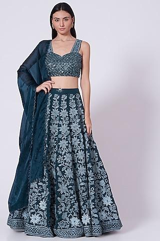 cobalt blue zardosi embroidered lehenga set