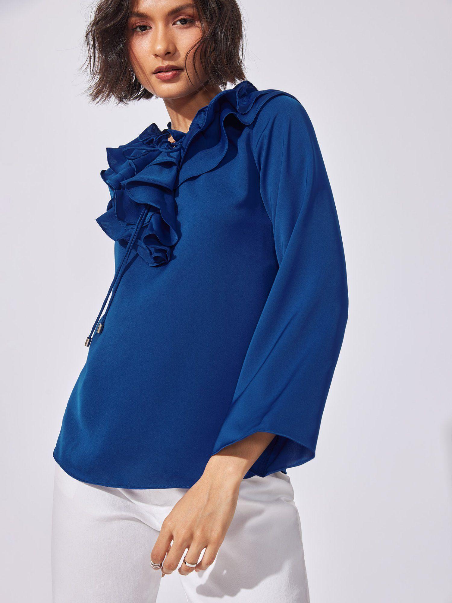 cobalt ruffle v neck top