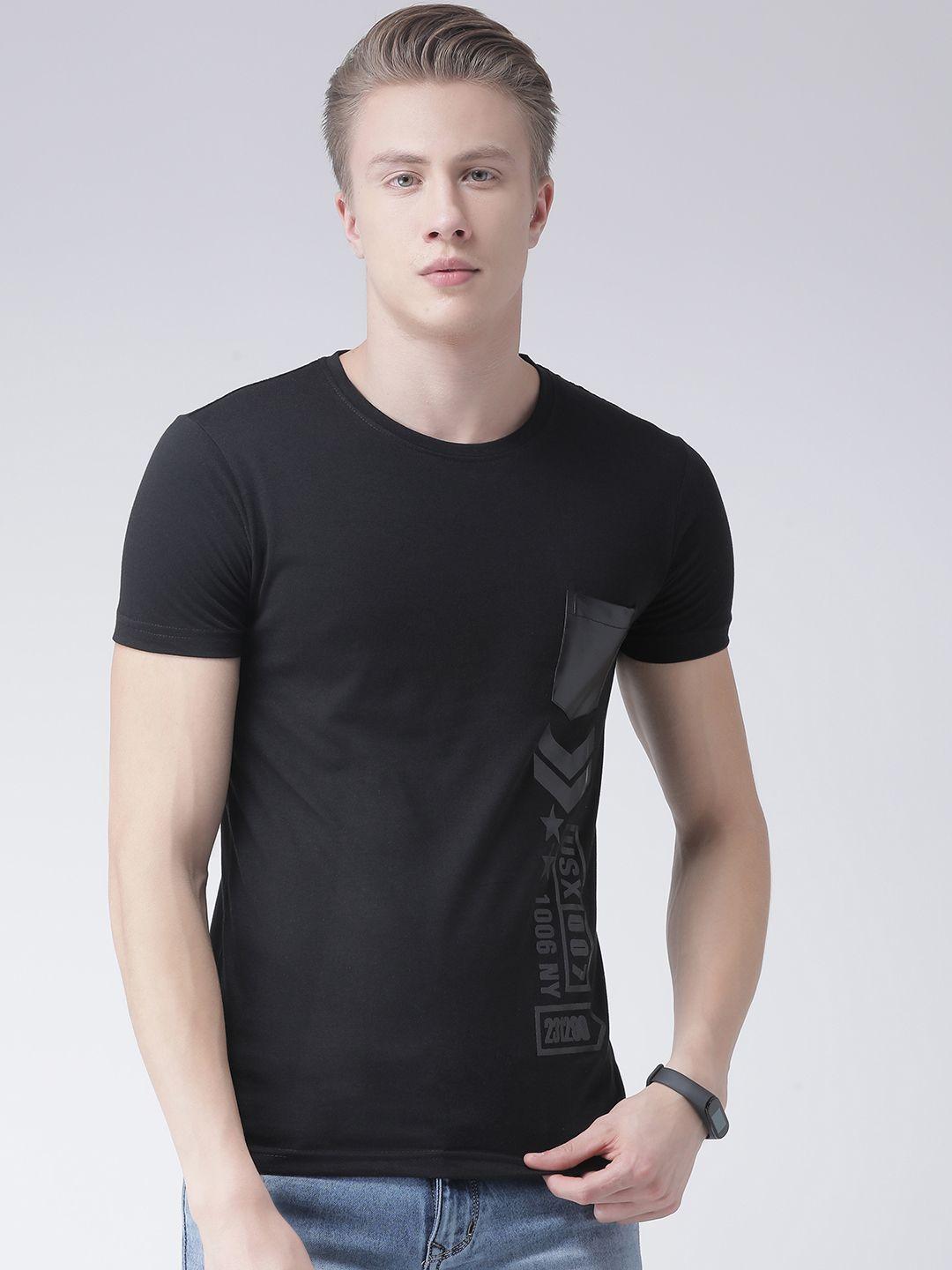 cobb men black printed round neck t-shirt