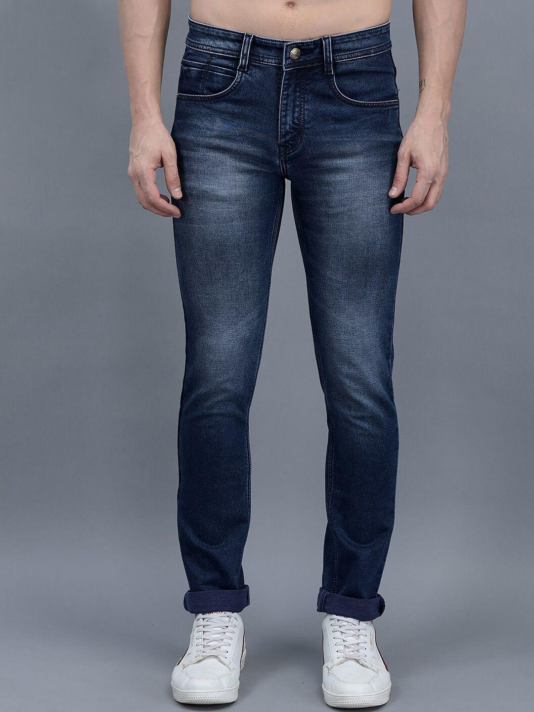 cobb men blue slim fit highly distressed light fade jeans