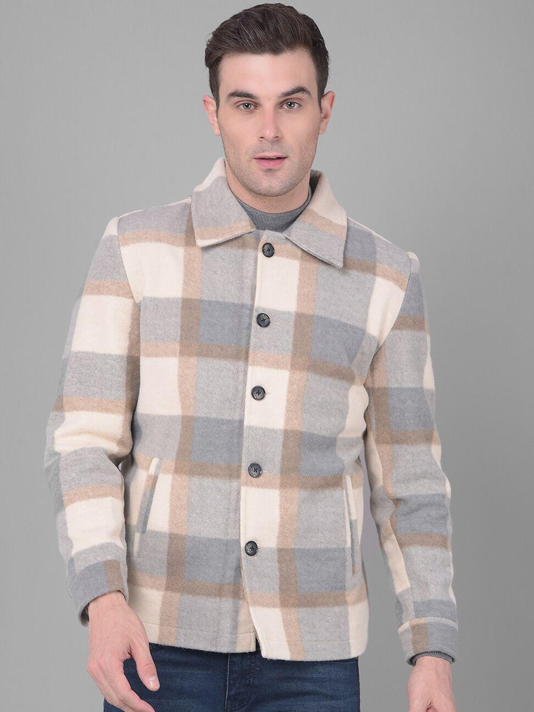 cobb men cream-coloured checked lightweight long sleeves fashion jacket