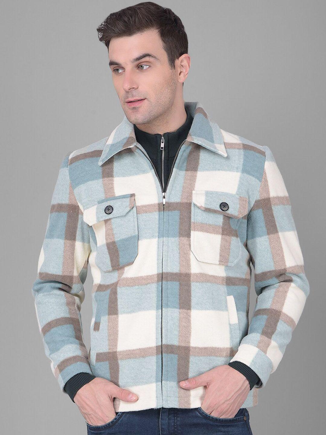 cobb men turquoise blue checked lightweight long sleeves fashion jacket