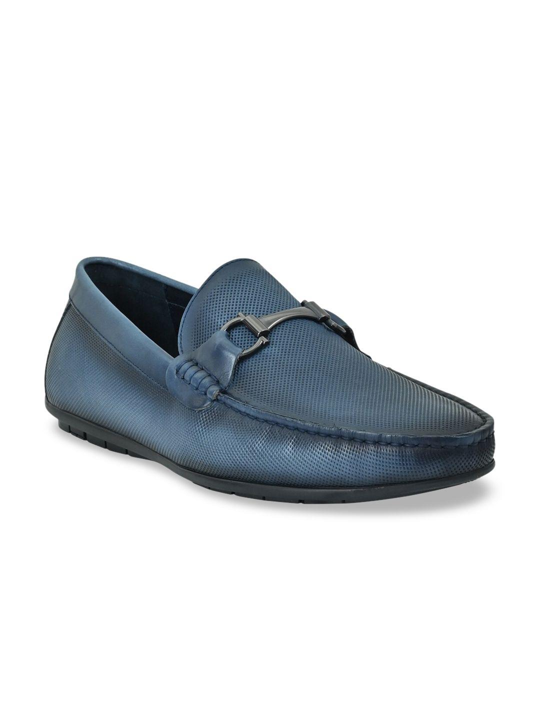 cobblerz men blue textured leather loafers