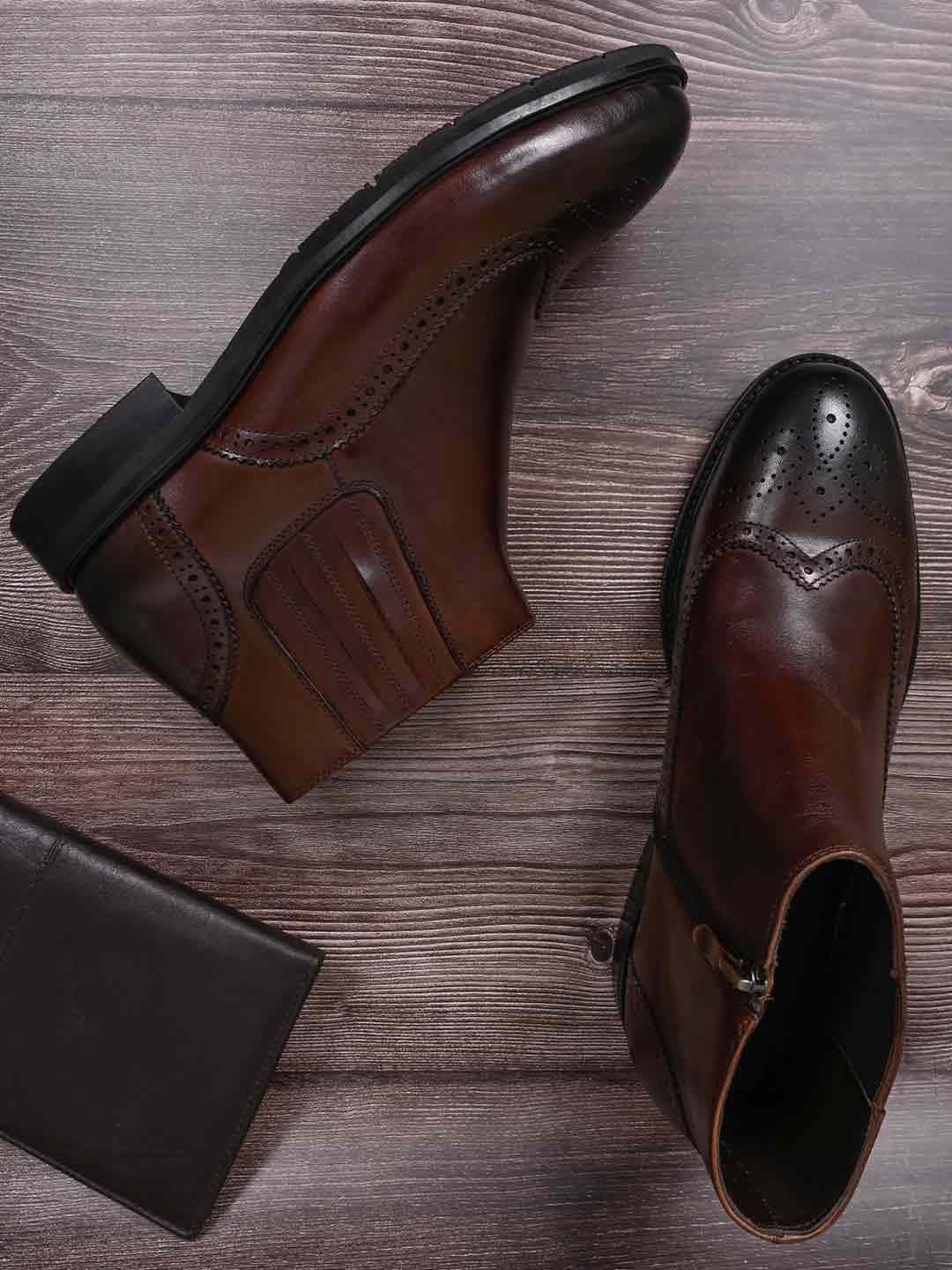 cobblerz men mid top textured leather formal boots
