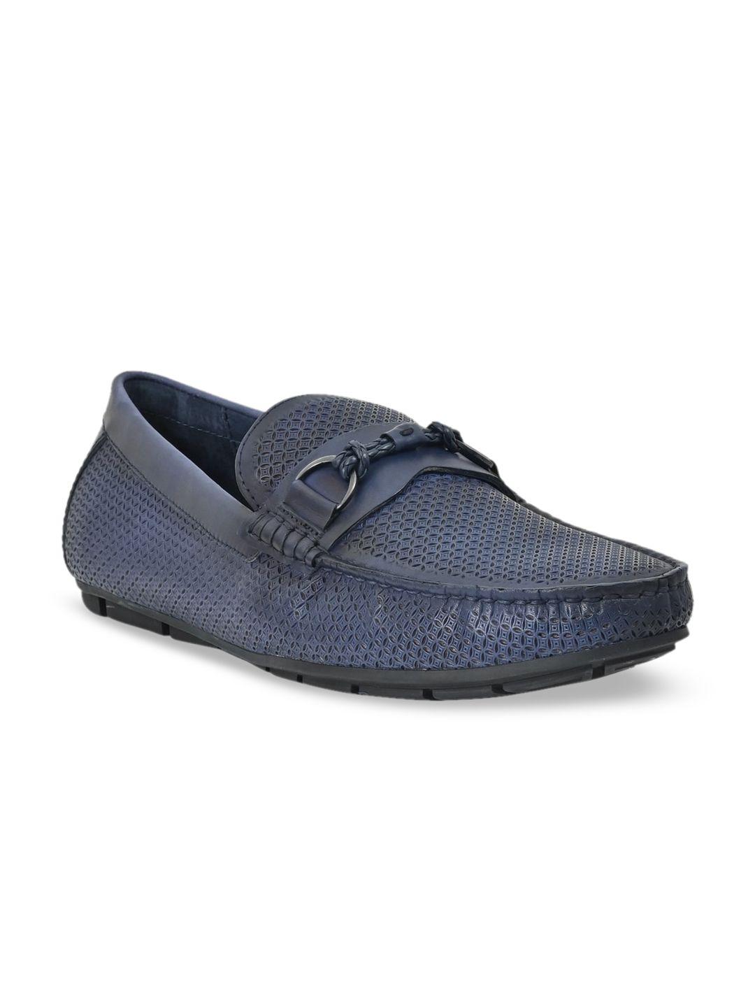 cobblerz men navy blue textured suede loafers