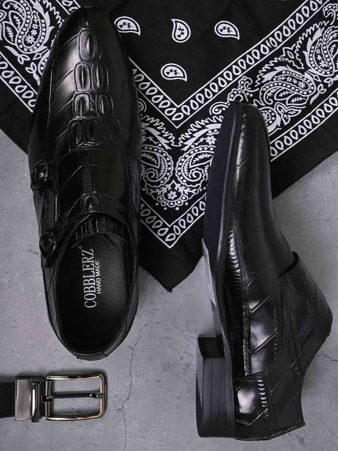 cobblerz men textured comfort insole leather basics monk shoes