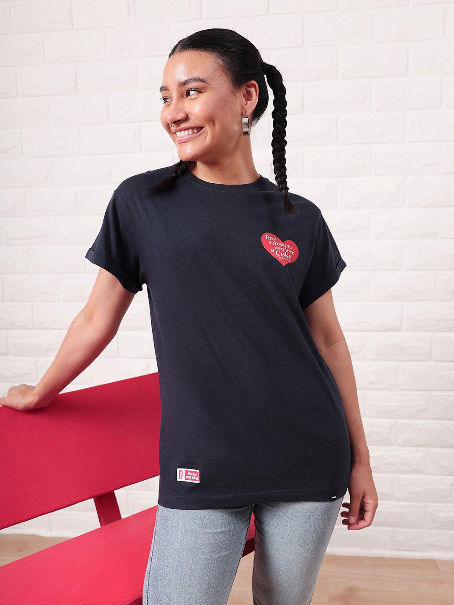 coca-cola merchandise women blue love coke printed boyfriend t-shirt