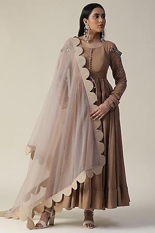 cocoa brown chanderi anarkali set