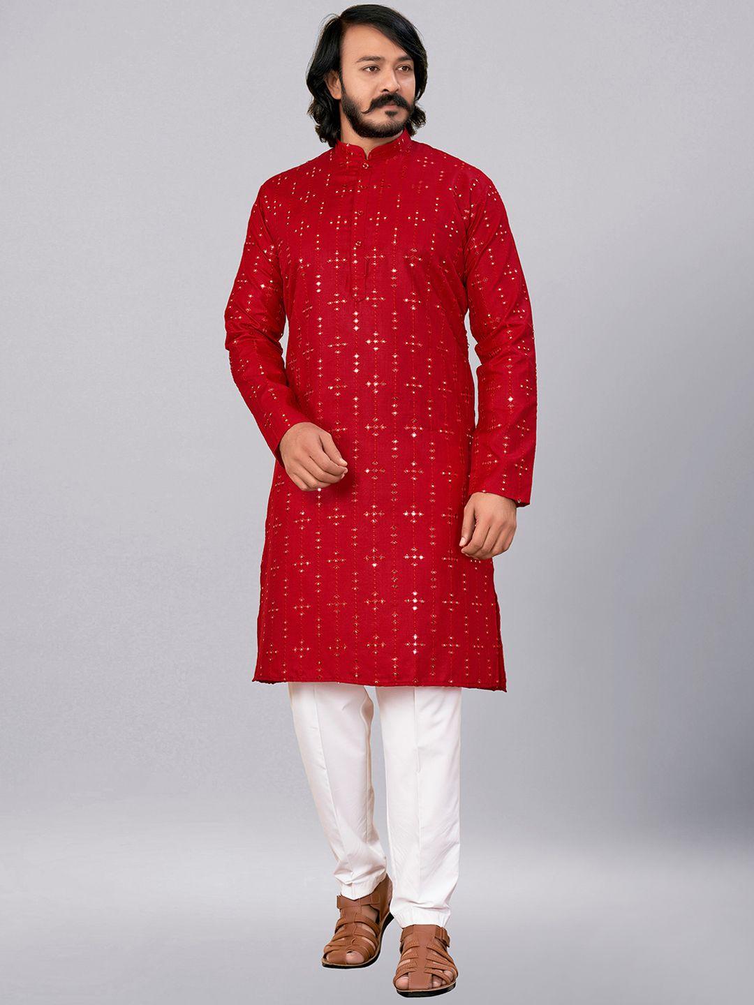 cocoi lifestyle ethnic motifs embroidered mirror work pure cotton kurta with pyjamas