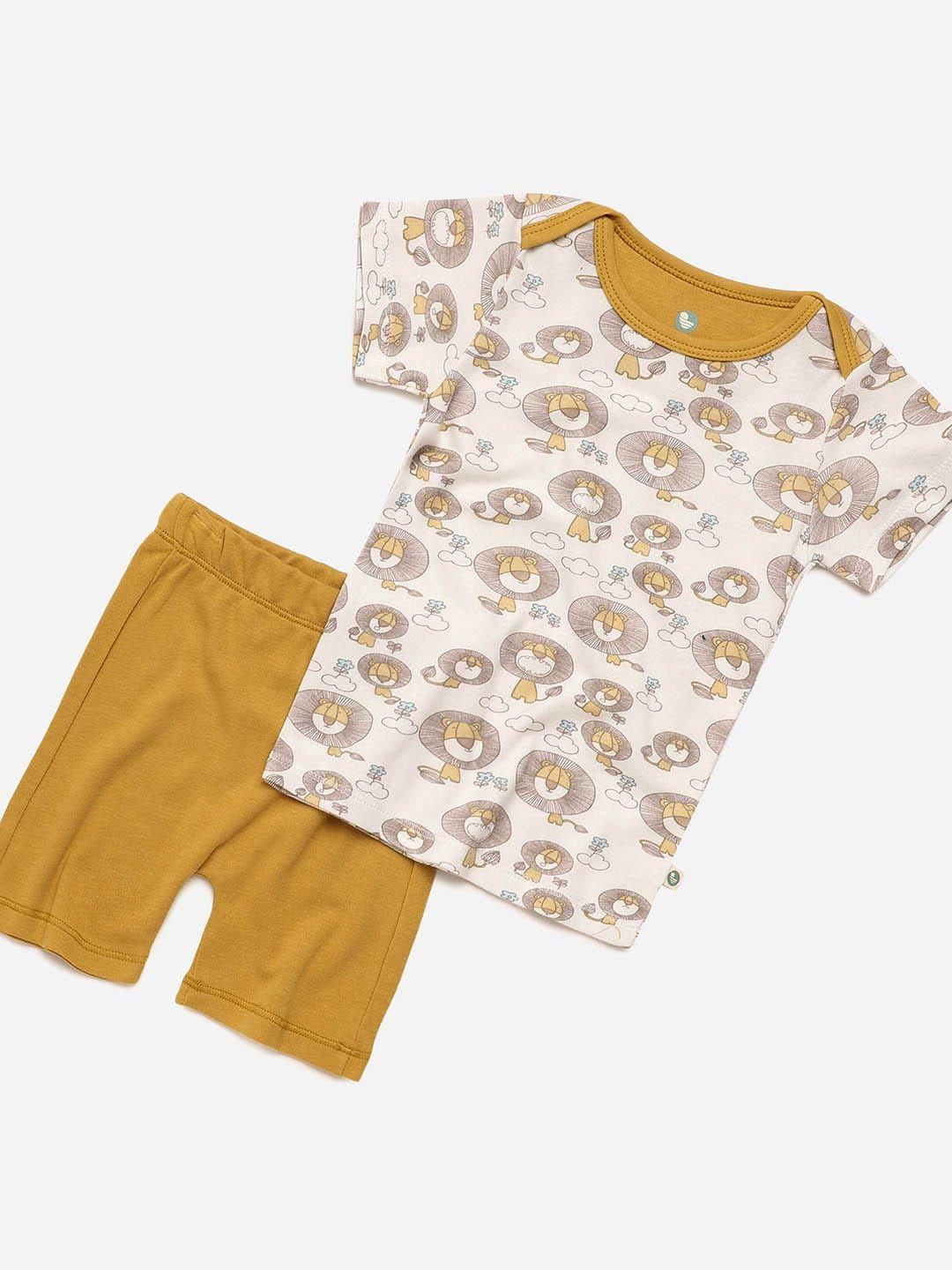 cocoon-care-kids-mustard-yellow-&-white-printed-bamboo-t-shirt-with-shorts