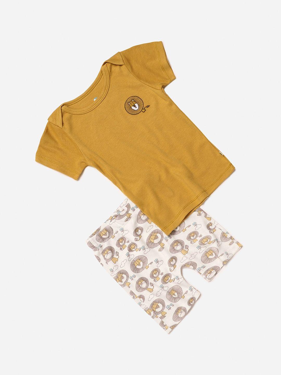cocoon care kids mustard yellow & white printed bamboo t-shirt with shorts