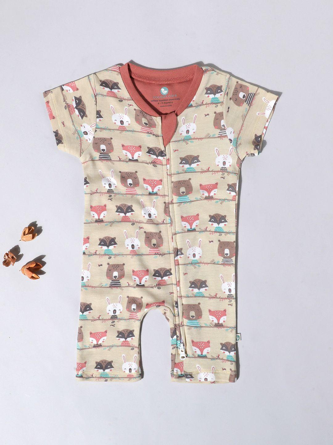 cocoon care infant beige printed rompers