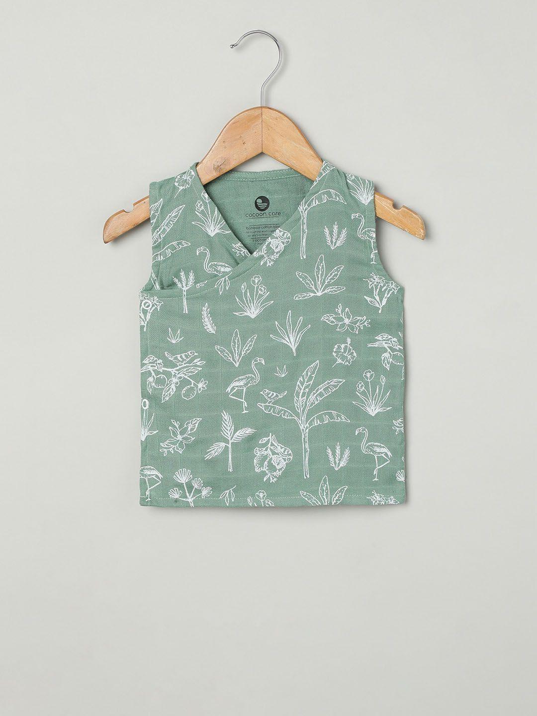 cocoon care kids green & white printed bamboo basic vests
