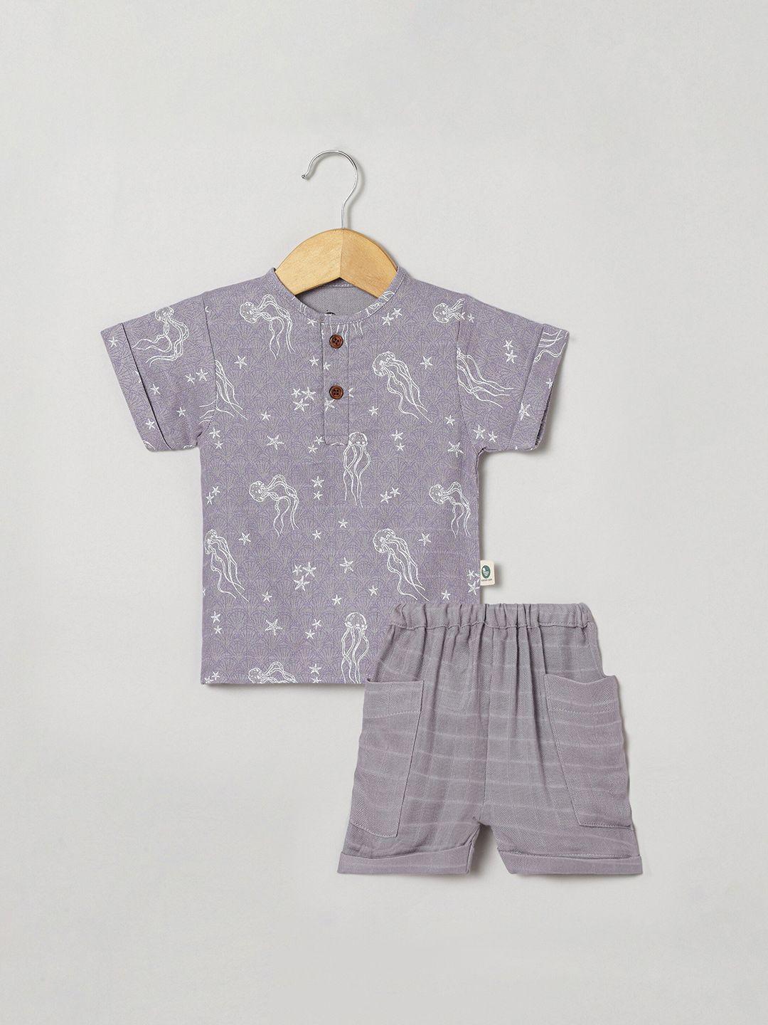 cocoon care unisex kids lavender & white printed t-shirt with shorts