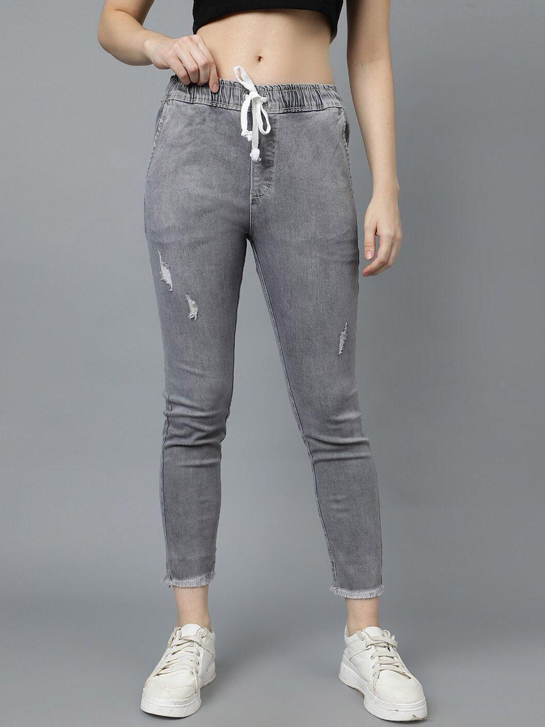 code 61 women mildly distressed light fade stretchable denim joggers