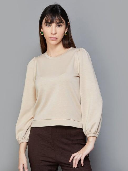 code by lifestyle beige regular fit top