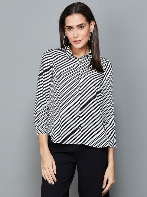 code by lifestyle black & white striped shirt