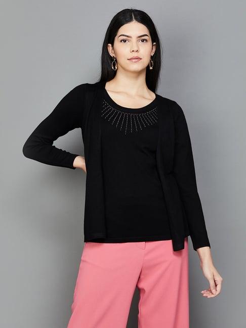 code by lifestyle black cotton embellished top