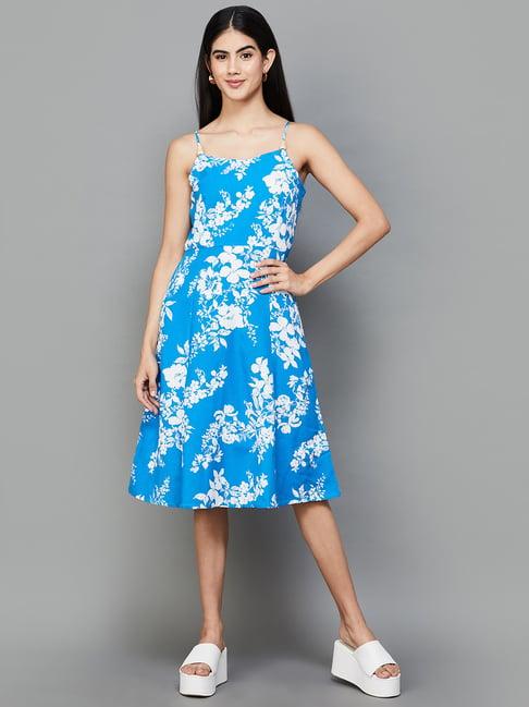 code by lifestyle blue printed a-line dress