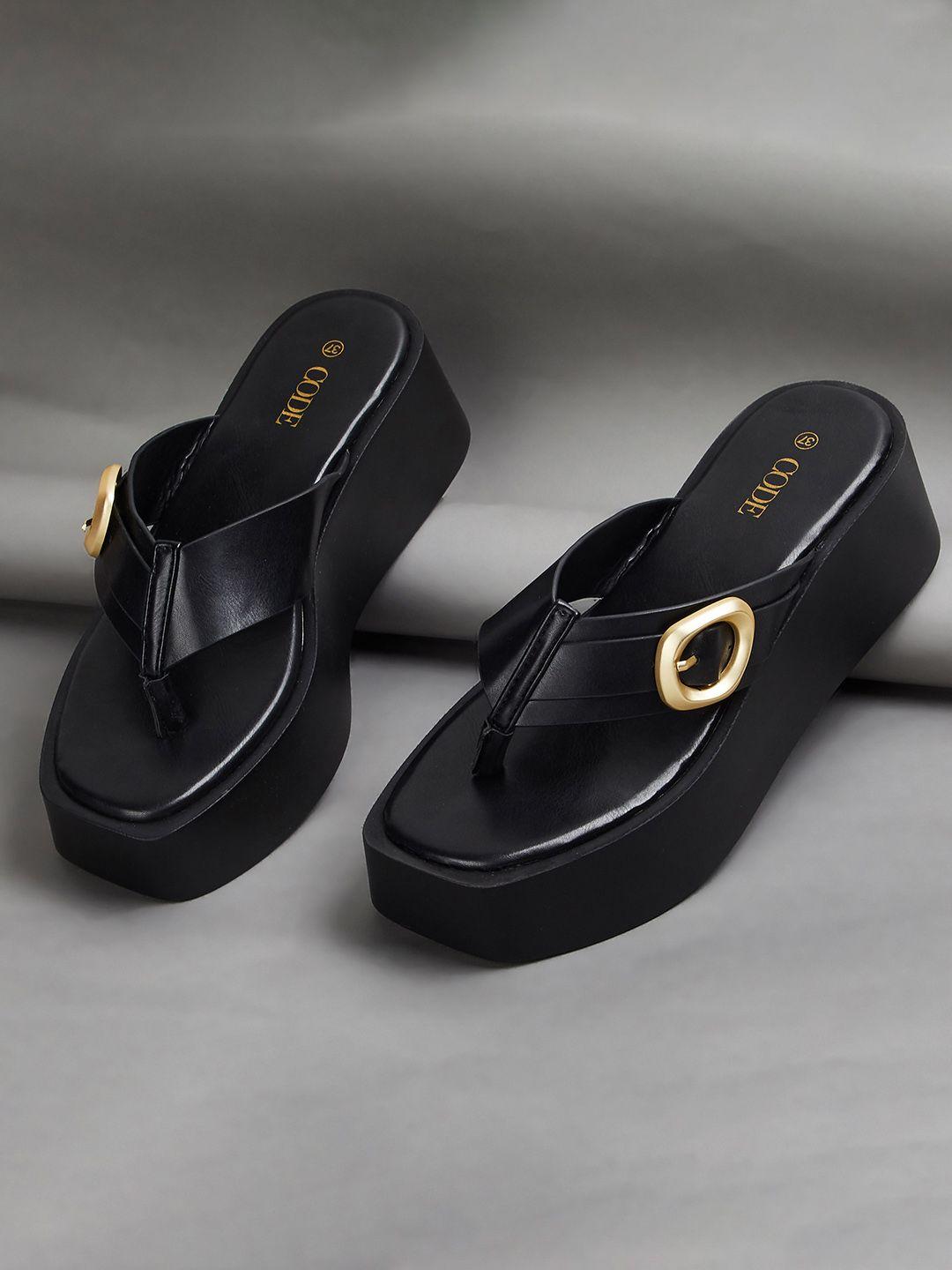code by lifestyle buckle detailed flatform heels