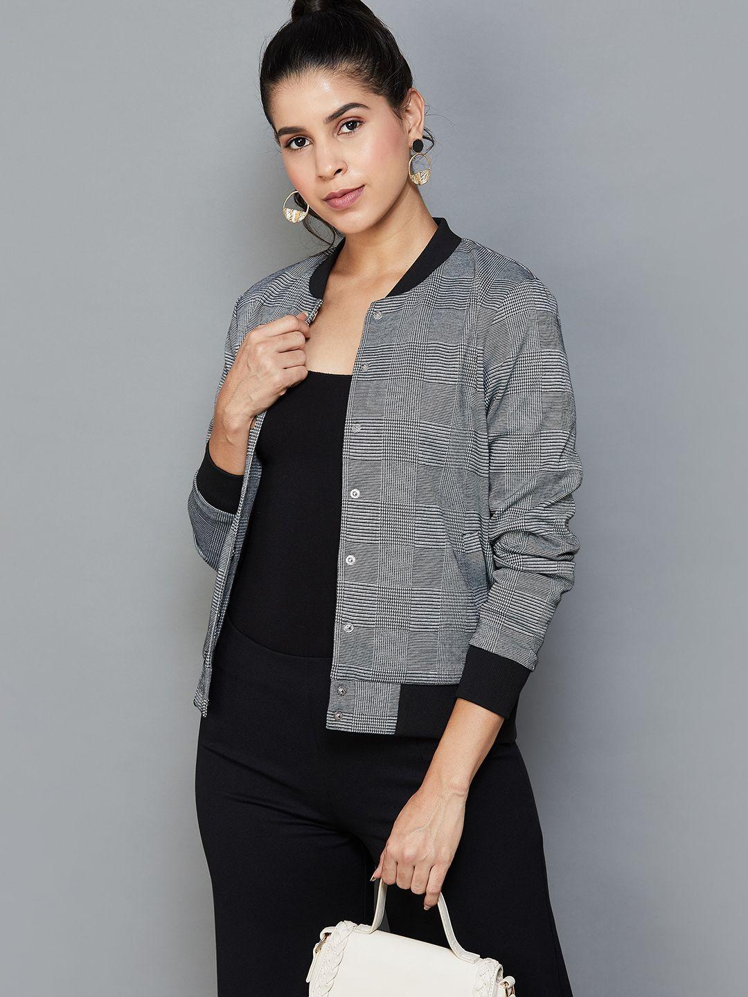 code by lifestyle checked stand collar long sleeves bomber jacket