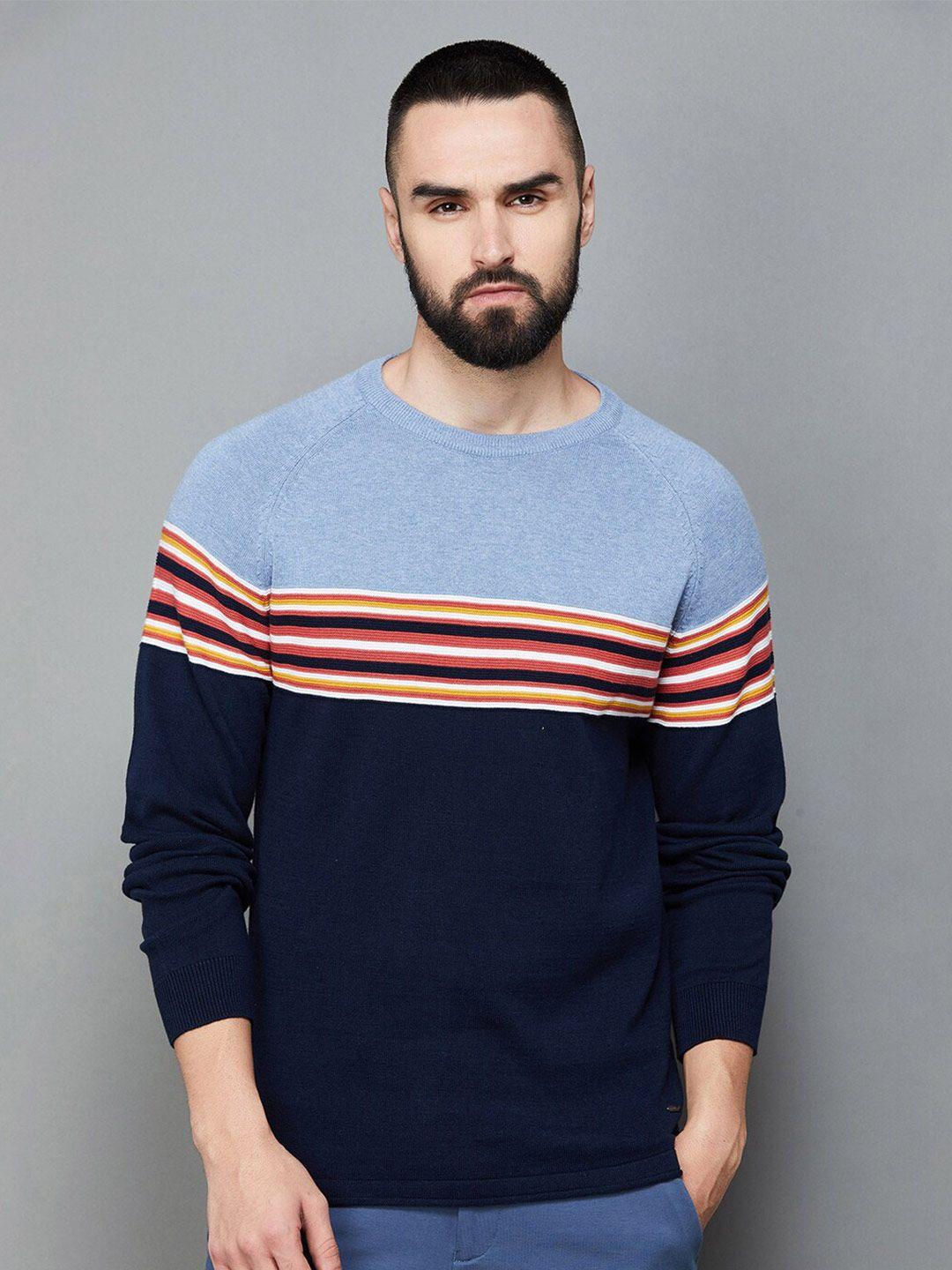 code by lifestyle colourblocked round neck cotton pullover sweatshirt