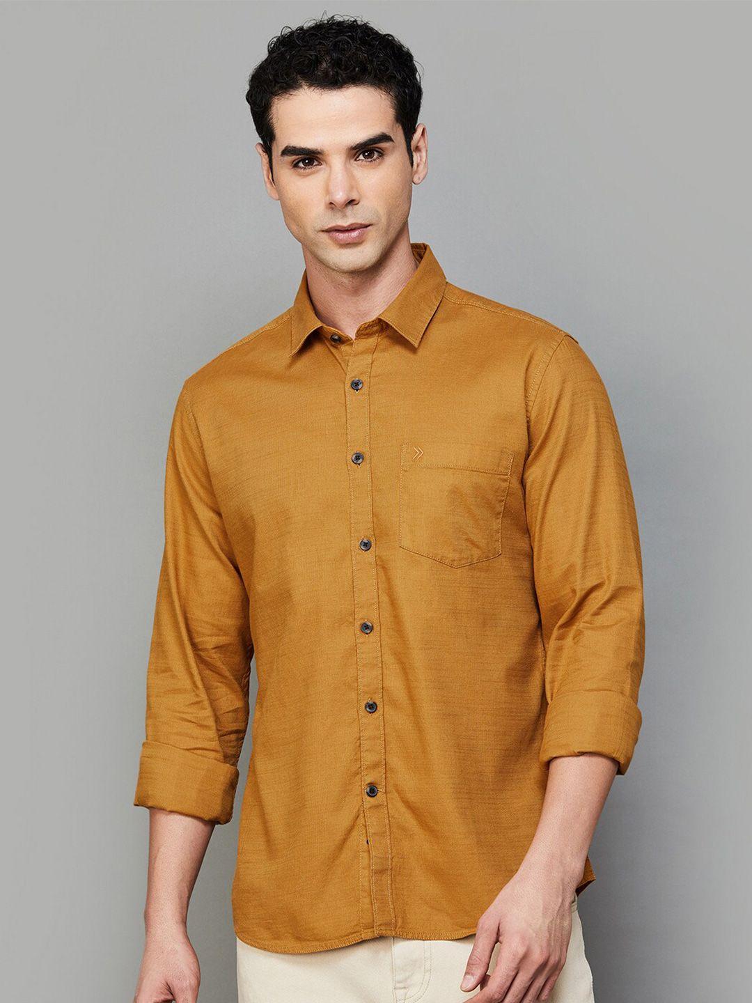 code by lifestyle cotton slim fit spread collar curved casual shirt
