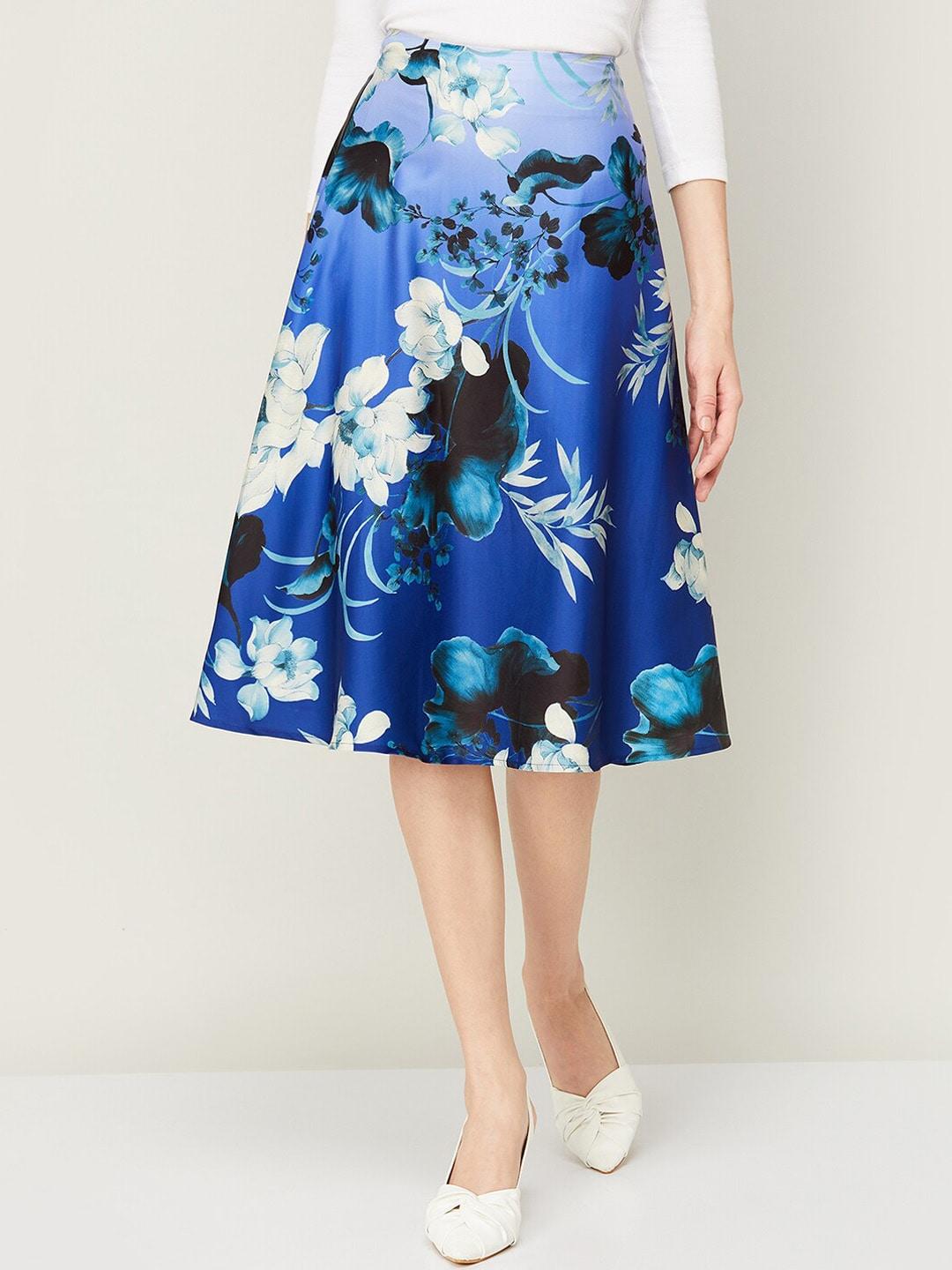 code by lifestyle floral printed knee-length flared skirt