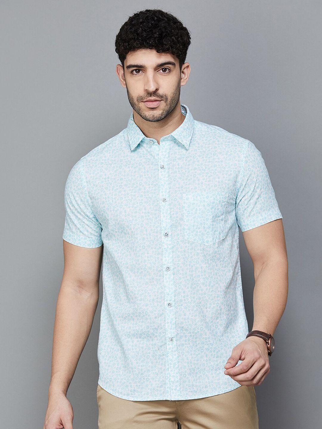 code by lifestyle floral printed slim fit cotton shirt