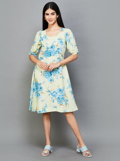 code by lifestyle green printed a-line dress