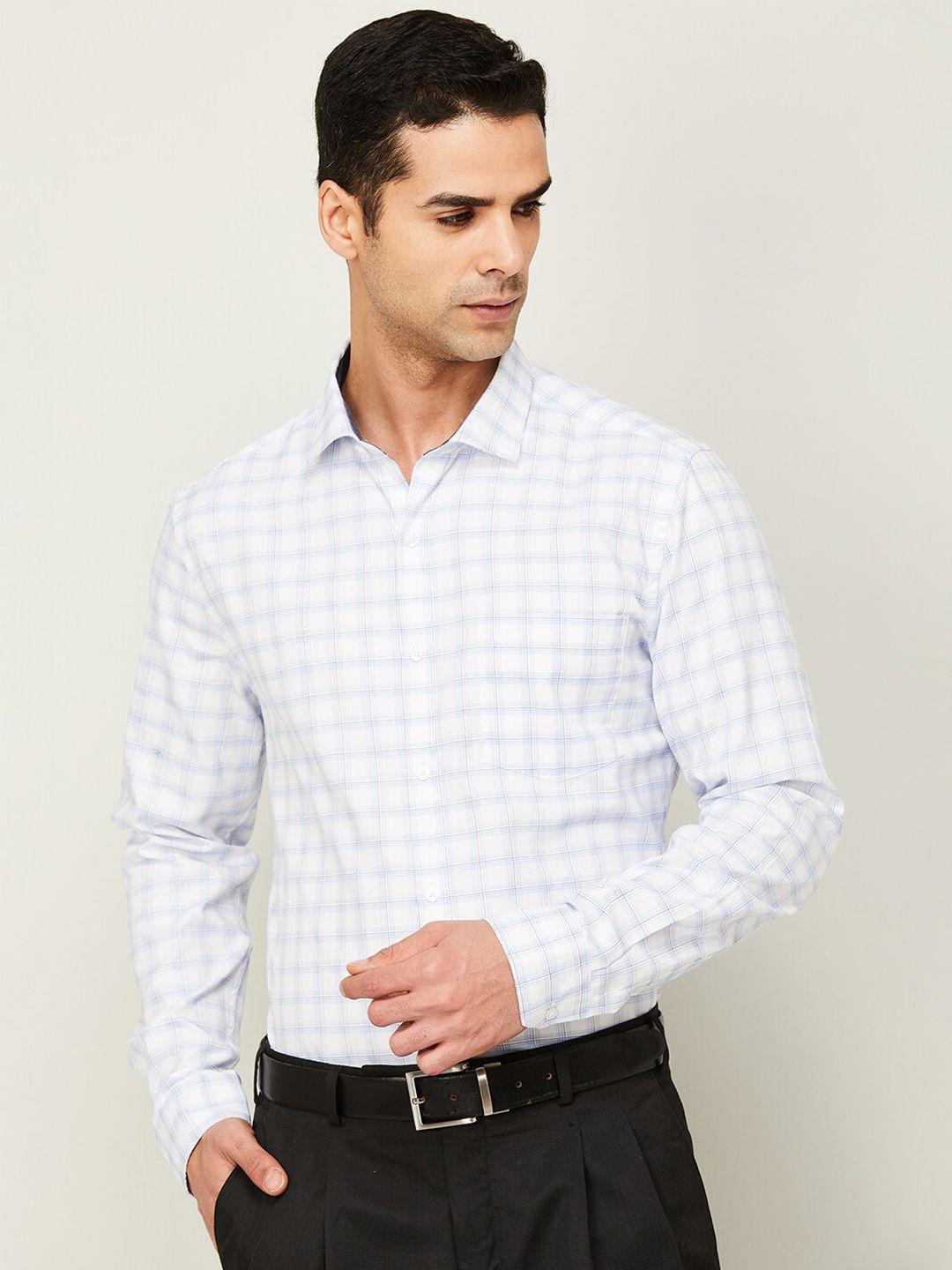 code by lifestyle grid tattersall checked spread collar cotton slim fit formal shirt