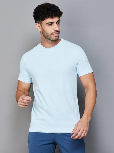 code by lifestyle light blue cotton regular fit t-shirt