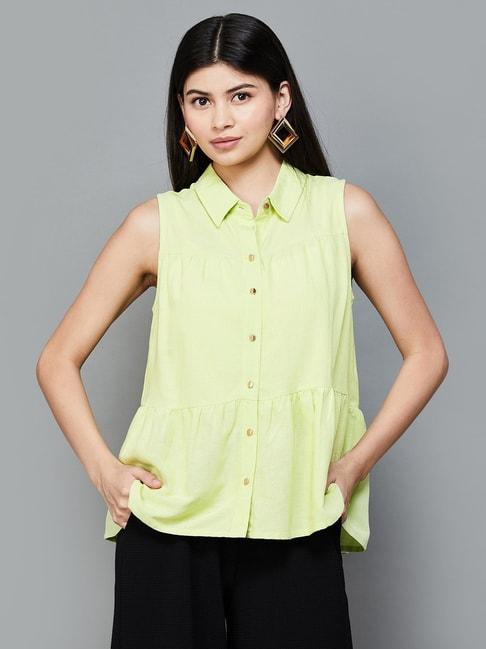 code by lifestyle lime green regular fit shirt