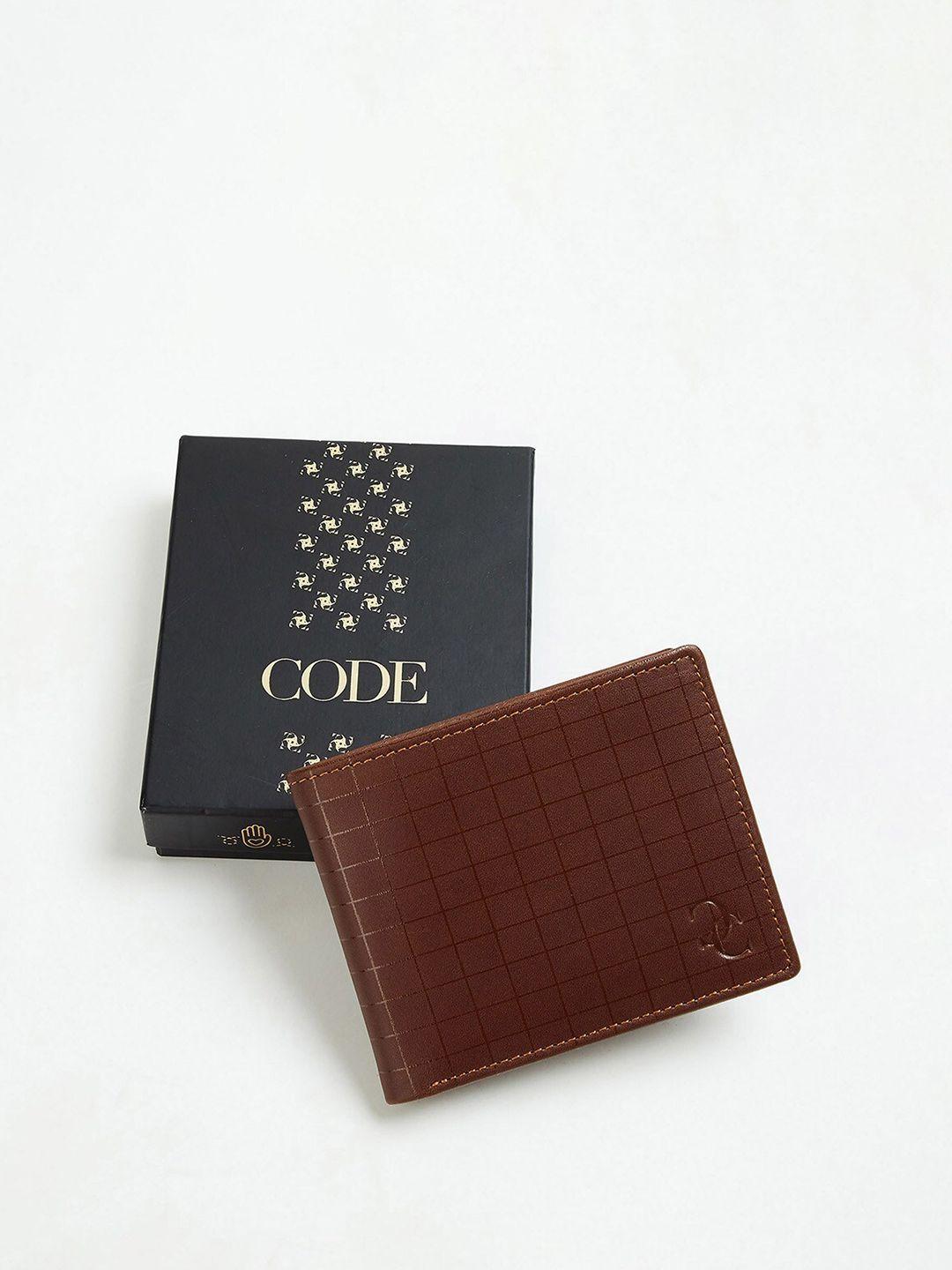 code by lifestyle men checked leather two fold wallet