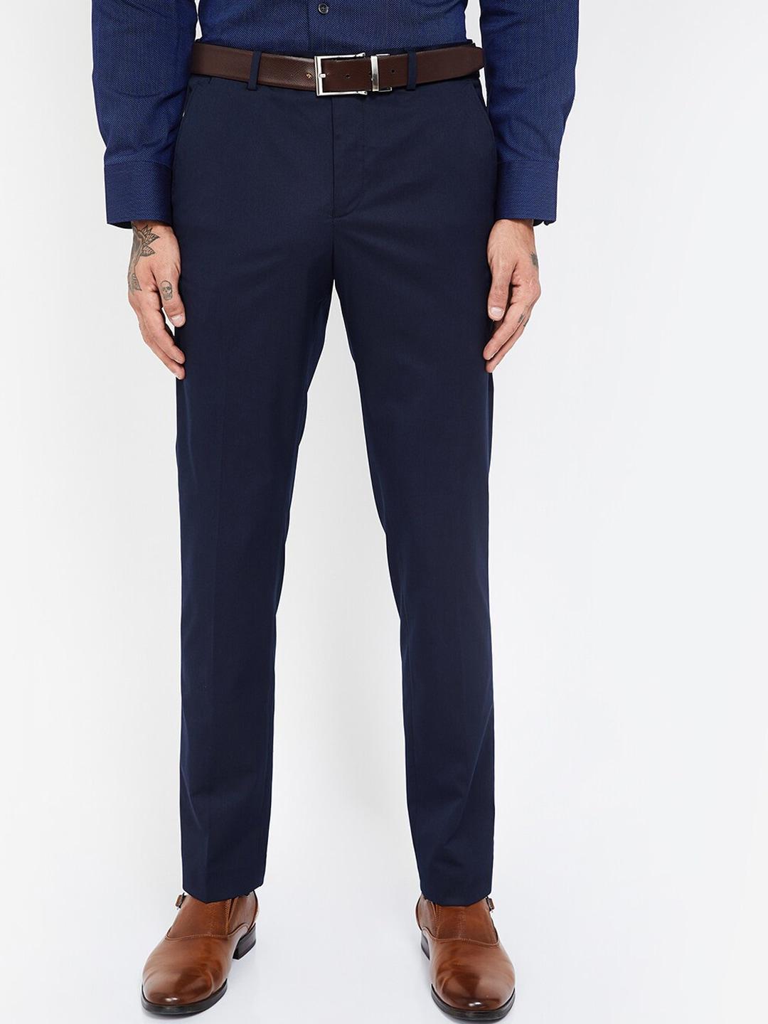 code by lifestyle men navy blue slim fit solid regular trousers