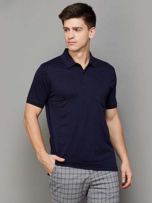 code by lifestyle navy cotton regular fit polo t-shirt