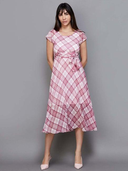 code by lifestyle pink printed a-line dress