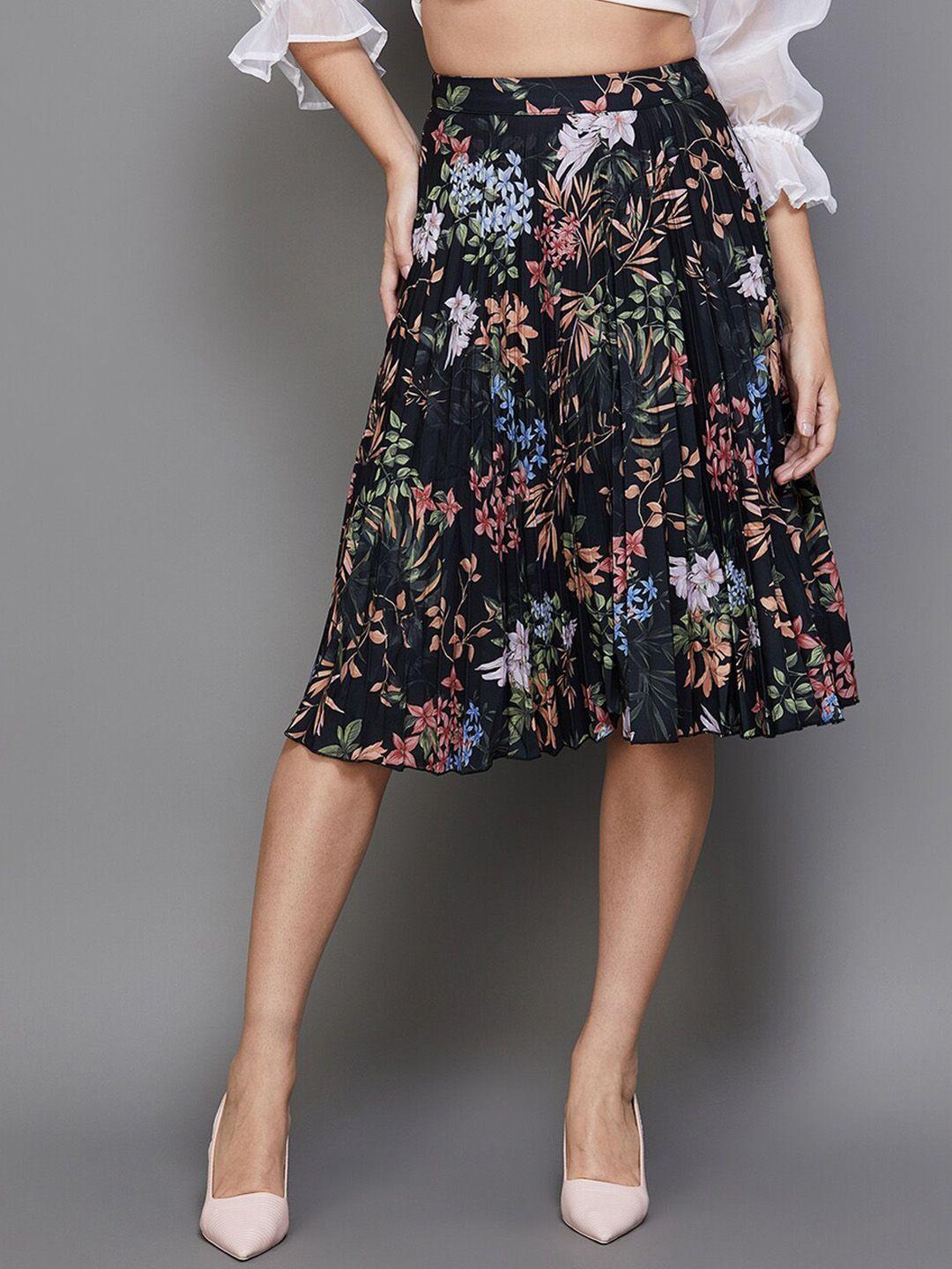 code by lifestyle printed straight knee length skirt