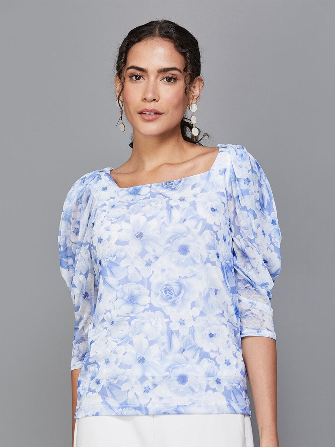code by lifestyle purple floral print puff sleeve top
