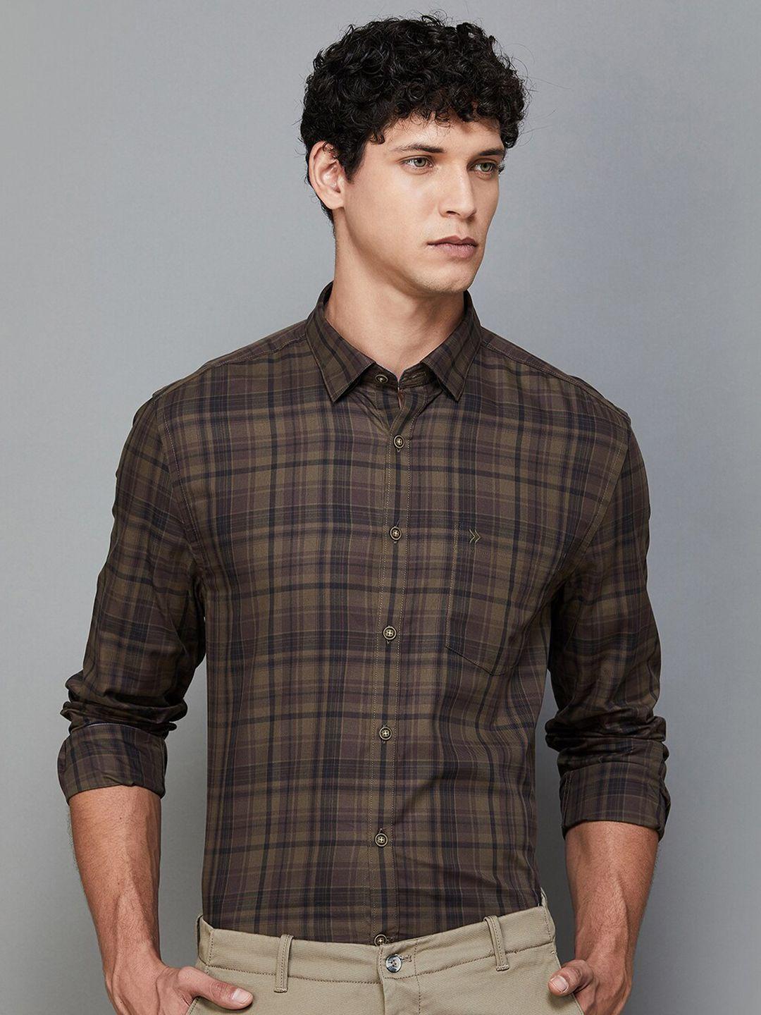 code by lifestyle slim fit tartan checks opaque checked cotton casual shirt