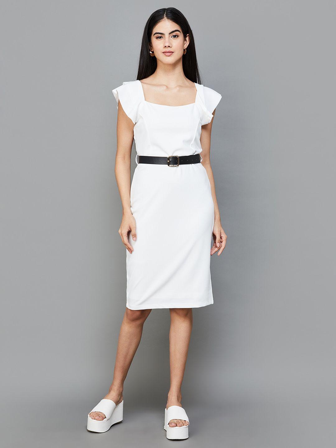 code by lifestyle square neck belted sheath dress
