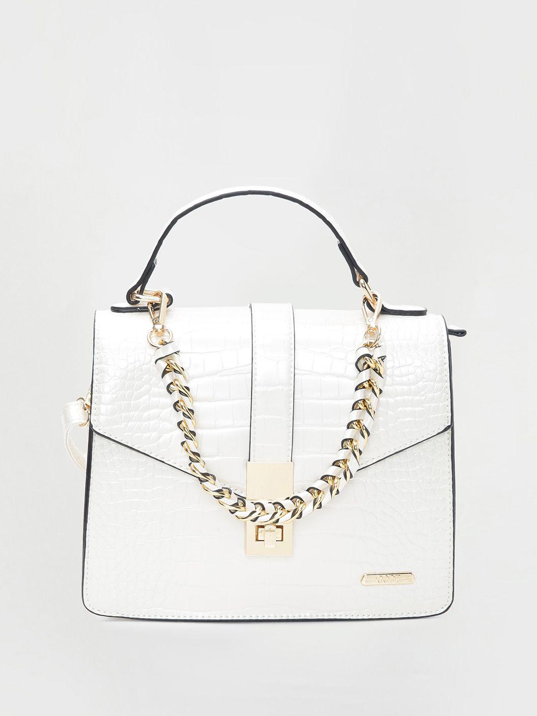 code by lifestyle textured structured satchel with embellished