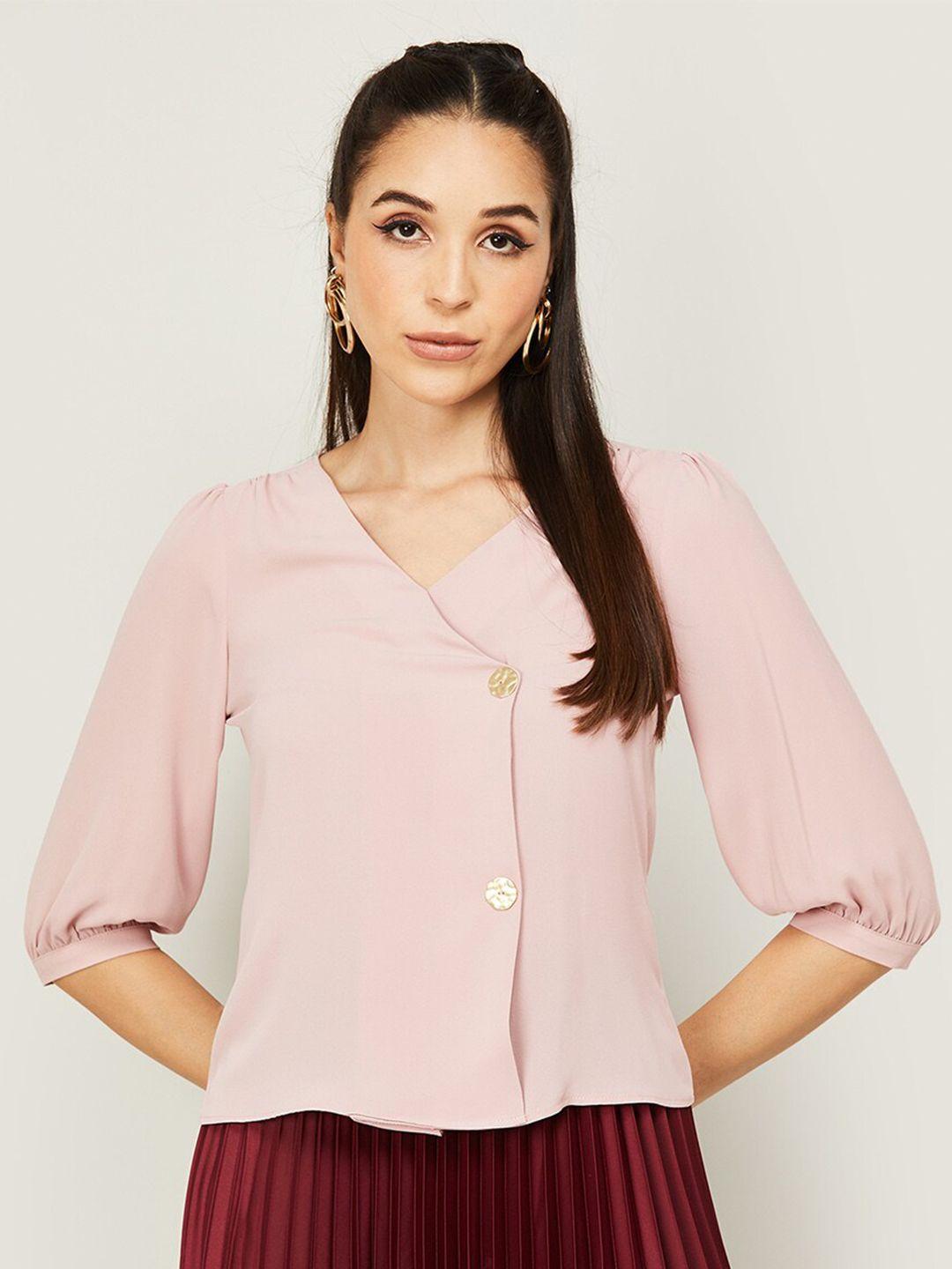 code by lifestyle v-neck puffed sleeves top